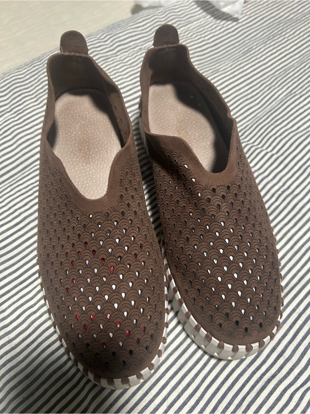 Women's Brown Slip-On Perforated Flats